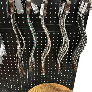 HKM Browband - Full / Horse Size Brown Leather with Black & Clear Crystals, Interchangeable for Convenient Attachment