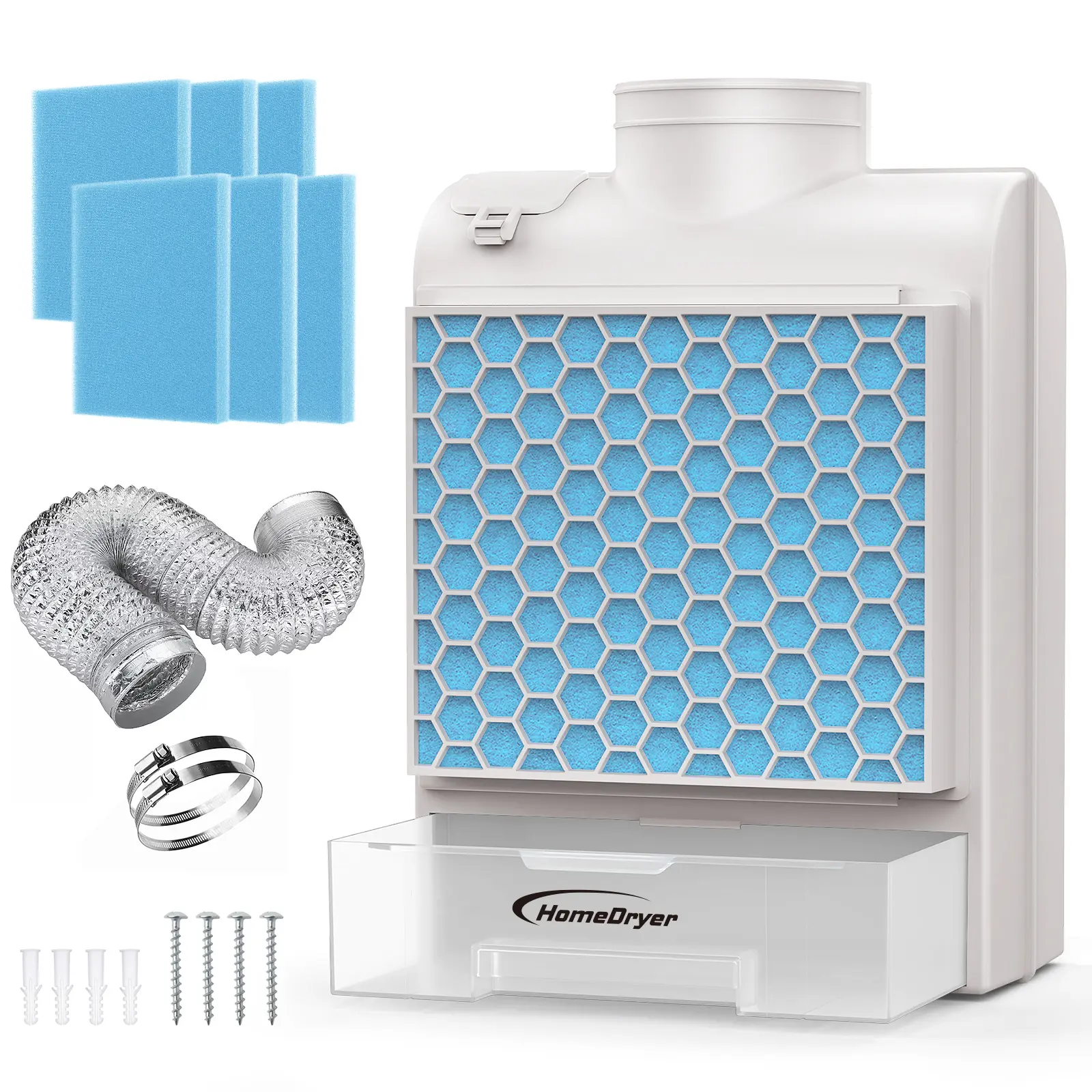 White Indoor Dryer Vent 3-in-1 2026 New Upgraded, Dryer Vent Box With Stainless Steel Screen Filter, Enhanced Air Quality Water Drawer System, Plus 6 Extra Polyester Filters for Electric Clothes Dryers
