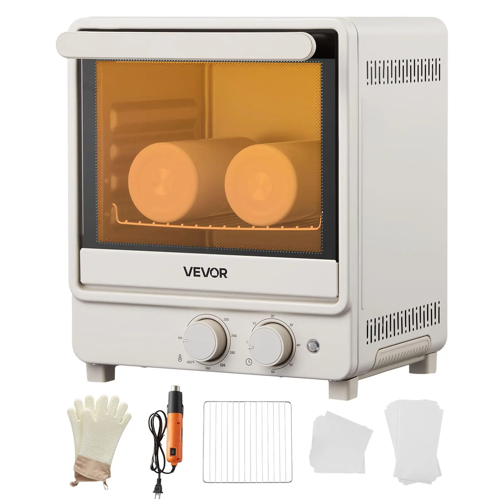 【Backtoschool】VEVOR Sublimation Oven Machine, 13 Qt, Fits 20oz Tumblers, with 1 Heat Air Gun, 50 Shrink Films, 1 Tape and 2 Heat Gloves, Oven for Sublimation Blank Tumblers, Mugs, Bowls, Off-White