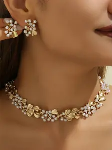 Fashion Western Style Faux Pearl Necklace + Earrings Set, Vintage Flower Pendant, High-End Jewelry, Casual All Seasons Accessory, Fashionable Jewelry Set, Elegant Jewelry Set, Glamour Set