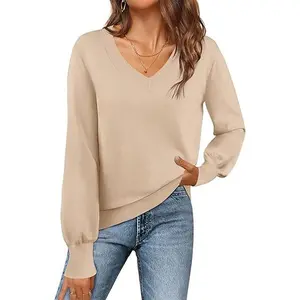 MEROKEETY Women's 2025 Fall Long Sleeve Sweater V Neck Winter Tops Casual Lightweight Knit Pullover Shirts