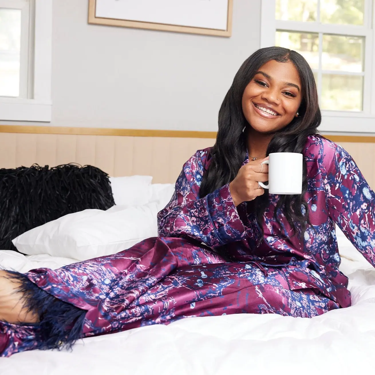 Kaima Pajama Fur Trouser - Pink    Womenswear Silk Women Loungewear Nightwear Homewear