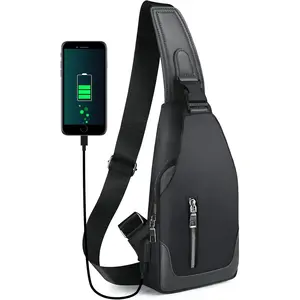 Sling Backpack with USB Charging Port, Chest Bag Crossbody Daypack Shoulder Bag for Men, Hiking, Cycling, Travel