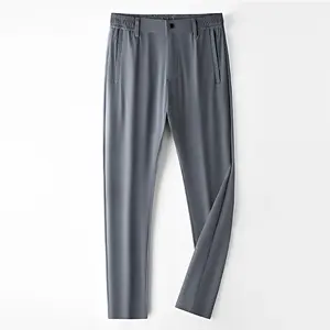 Men’s summer ice silk quick-dry casual dress pants — lightweight, breathable, drapey straight-leg trousers for business/commuting; stretch, wrinkle-resistant, no ironing needed; 9/10 length, plus sizes available, loose fit, black suit pants