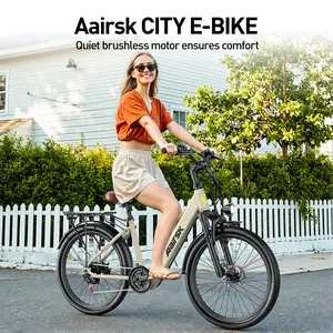 Aairsk SU7 24-inch Adult E-Bike - Top speed 23 mph, range 40 miles, 750 watt peak power motor and 13 Ah battery, 7-speed gearbox, front suspension, with rear rack, commuter e-bike, tandem e-bike, UL certified, high carbon steel frame, three riding modes