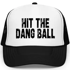Distressed Hit The Dang Ball Trucker Hat for Men & Women - Casual Baseball Adjustable Cap - Foam Front Summer Snapback for Baseball - Sporty Hat