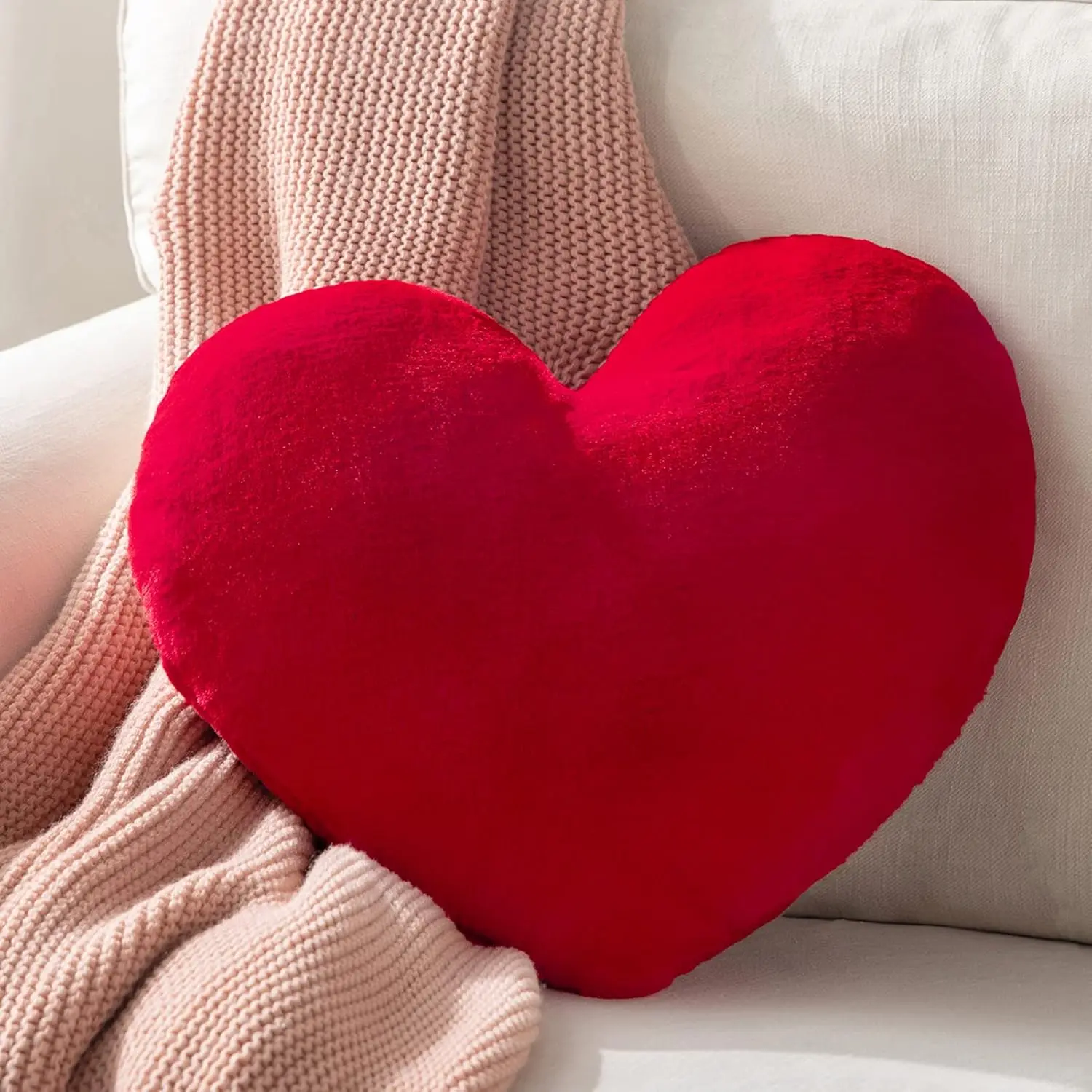 Red Heart Pillow - Faux   3D ' Room r, Soft rative Cushion for Sofas, Bedrooms & Living Spaces 15 X 17 Inch