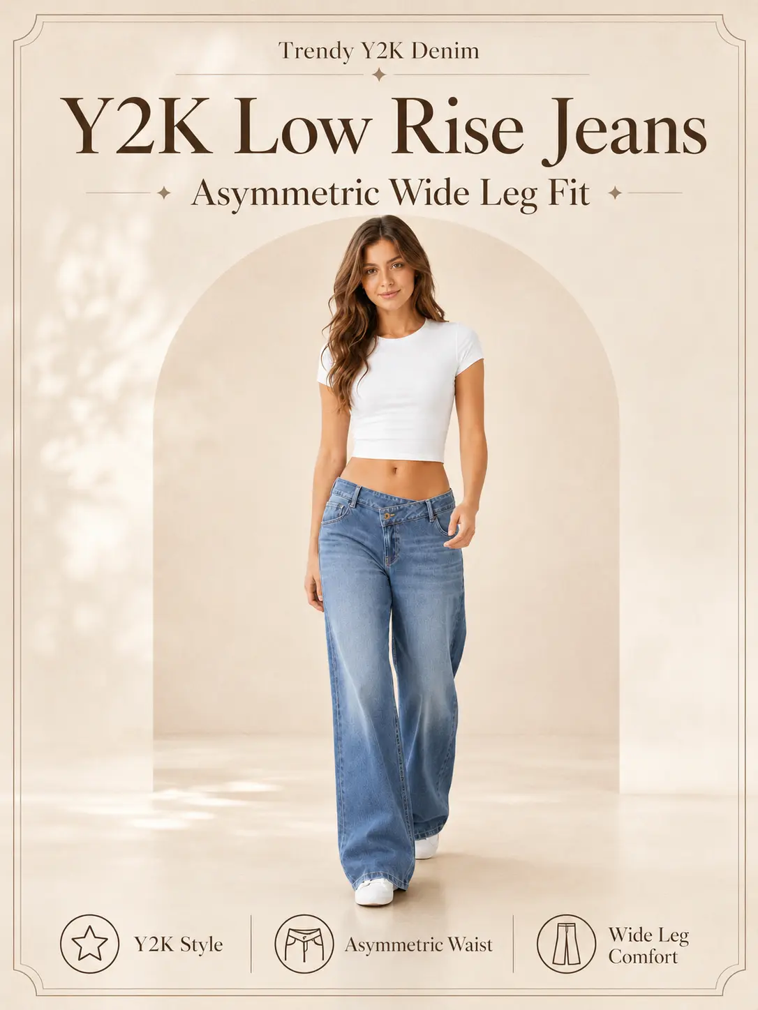 Light Blue Low Rise Jeans for Women Y2K Wide Leg Denim Pants