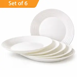 6-Piece Tempered Glass Dinner Plates Set, 9 Inch White Round Stackable Plates, Dishwasher Safe, Dinnerware for Sushi, Steak, Salad, Pasta & Dessert, Durable Tableware for Home, Restaurant, Holiday Parties & Everyday Use