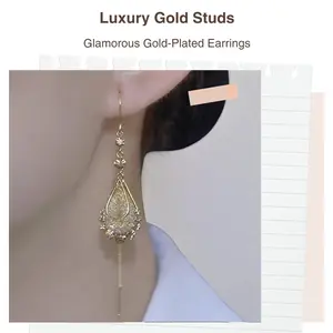 Flash & Finesse Flash & Finesse  Sparkling Water Drop Threader Earrings for Women, Luxury Chic Jewelry, Elegant Statement Dangle 2026 Trend DZEH3136 Festival Gift