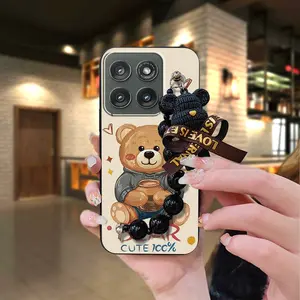 Bear bracelet protective case Phone Case For MOTO Edge 5G 2025 cute silicone Back Cover Black pearl pendant Waterproof Skin-friendly feel Cartoon Simplicity Dirt-resistant