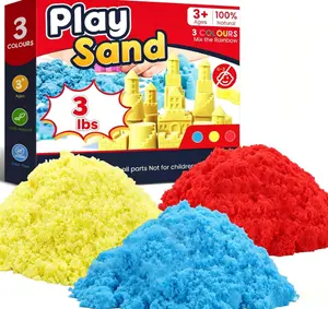 FURWEY 3lbs Play Sand,Mixed Packaging of 3-Color Sensory Sand,Suitable for Children to Shaping, Squeezing and Sculpting（Without Molds）