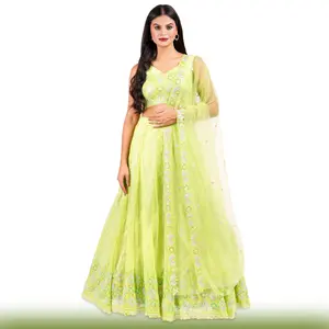 Sequin Embroidered Lime Green Lehenga