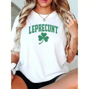 Humorous Leprecunt Irish Shirt Featuring Shamrock Design Perfect for St Patricks Day Celebrations Women's Baby Tee Green Party T Shirt