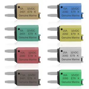 Manual Resettable Fuse Low Profile Mini Blade Fuses 5A 6A 7.5A 10A 15A 20A 25A 30A Amp Automotive Circuit Breaker Fuses Reset Fuses Assortment Kit Boat Marine RV Car Truc DC 12V 28 Volts