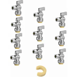 10-Pack  Stop Valve Push Fit 1/4 Turn Angle Water Shut Off 1/2 Push x 3/8 Inch Compression Chrome,(PF-UNI004-10PCS)