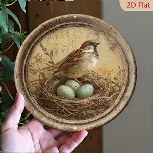 2D Flat, Rustic Bird's Nest Egg Metal Wall Art - Vintage 8x8 Inch Aluminum Tin Sign with Bird Nest & Eggs, Indoor/Outdoor Decoration for Home,,, Christmas - Durable Outdoor Courtyard Decor, Easy to Hang, 2D Flat, Christmas Decor