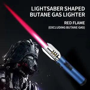 High temperature windproof spray gun butane blowtorch lighter, powerful red flame, 360 ° use, adjustable, metal outdoor blowtorch, suitable for barbecue, camping, welding, stove and gifts (excluding butane gas)