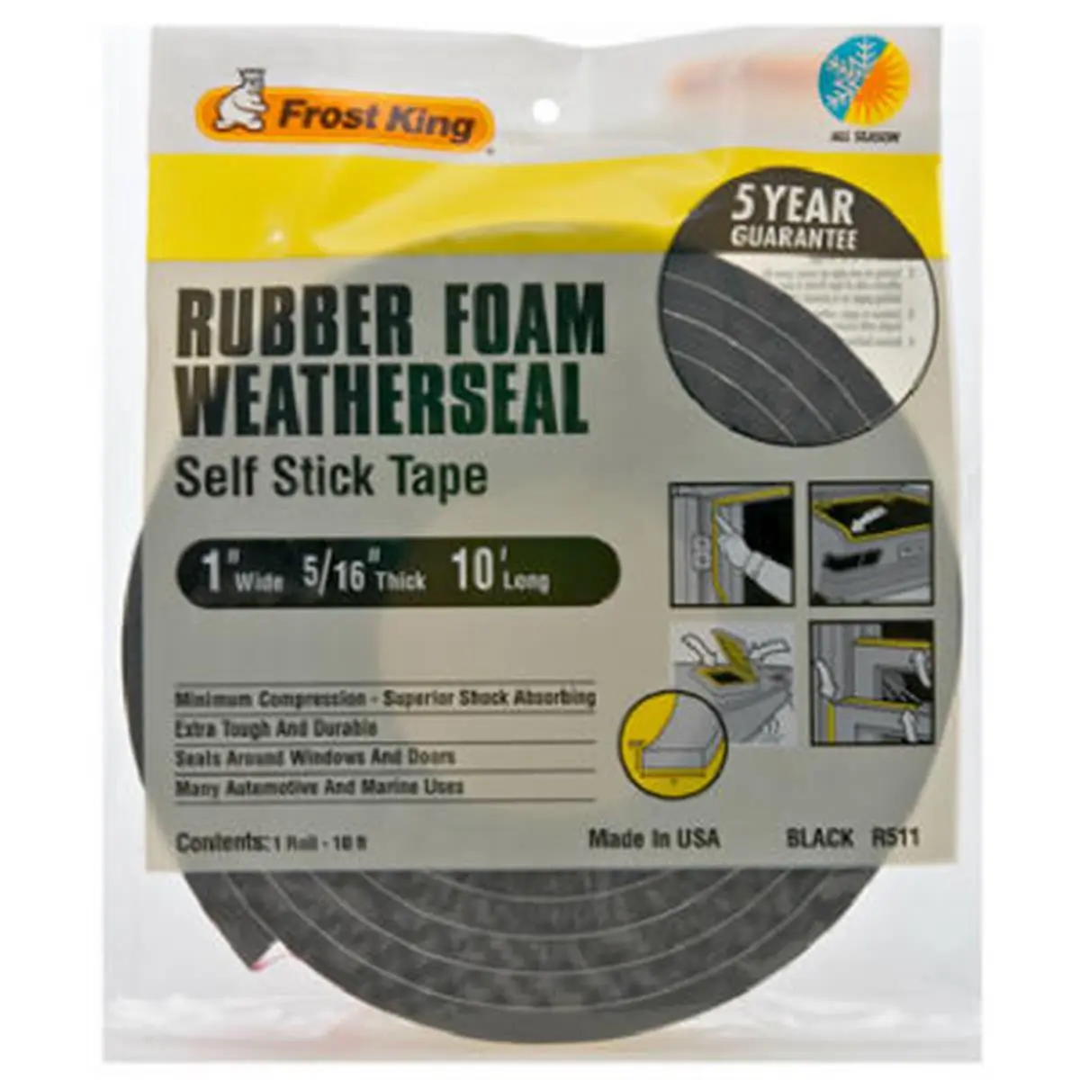 212 MAIN High-Density Rubber Self-Adhesive Black Foam Weather-Strip Tape (Thermwell R511H), Compressible