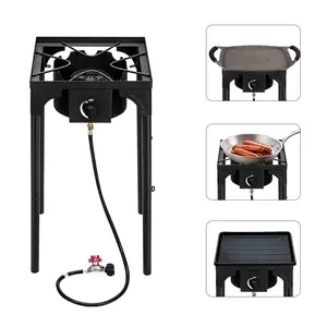 Outdoor Camp Stove High Pressure Propane Gas Cooker Portable Cast Iron Patio Cooking Burner (Single Burner 75000-BTU), Camping Kitchenware
