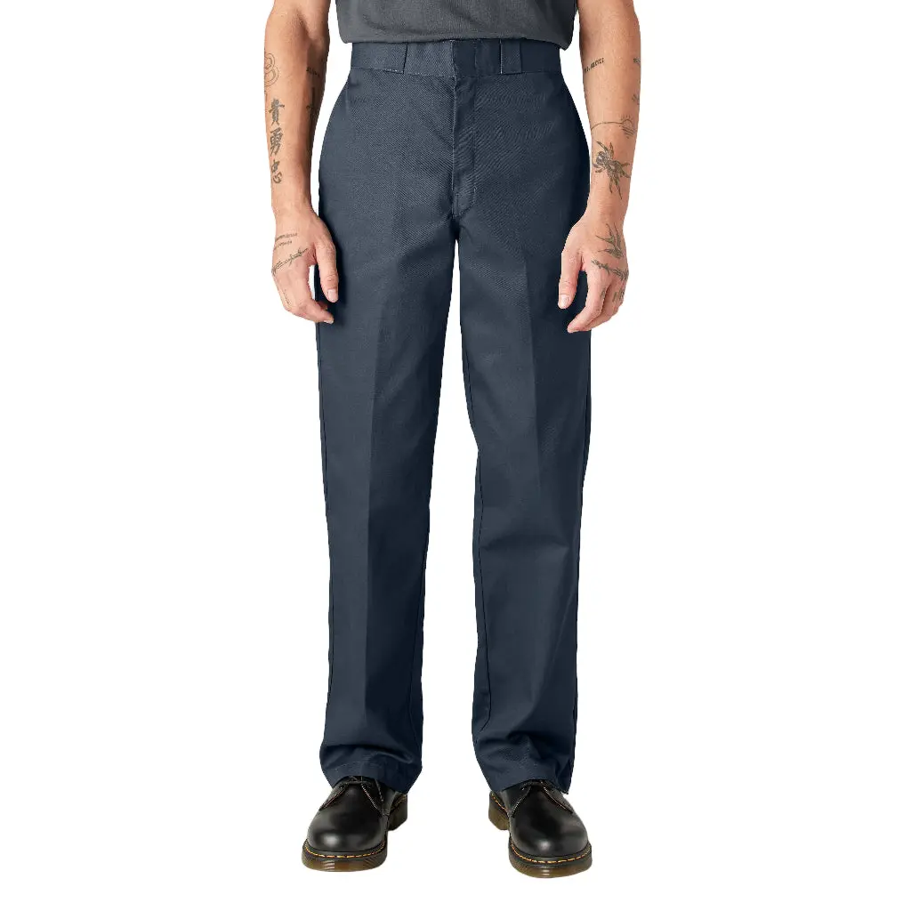 Dickies Men's Original 874 High-Rise Relaxed-Fit Twill Cotton Full-Length Belted Straight-Leg Trouser - Dark Navy, Durable, Reinforced Seams, Welt Pockets, Minimalist Plain Design, Button-Closure, Wrinkle-Free Clothes, All-Season, Conservative Menswear, W