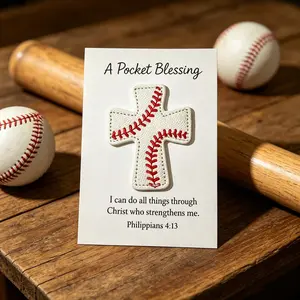1 Pc Pocket Blessing – Baseball Cross Edition, Handmade Baseball Cross Pocket Blessing with Verse Card, Compact Size Christian Faith Gift for Athletes, Inspirational Sports Keepsake for Players and Coaches, Sports Memorabilia