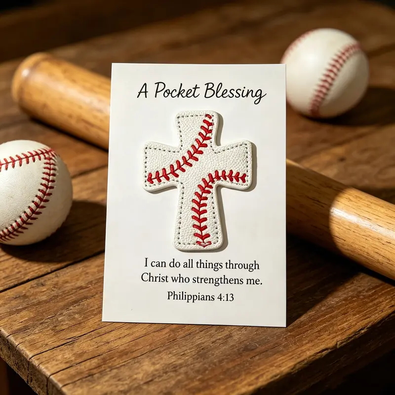 1 Pc Pocket Blessing – Baseball Cross Edition, Handmade, with Verse Card, Positive Message Card, Philippians, Compact Size Christian Faith Gift for Athletes, Inspirational Sports Keepsake for Players and Coaches, Sports Memorabilia