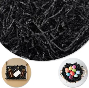 Shredded Paper For Gift Baskets, 1/2LB (8 oz) Black Crinkle Paper Filler, Crinkle Cut Paper Shred For Birthdays, Weddings,Boxes Bags,Halloween Basket Filler,Anniversaries,Gift Wrapping