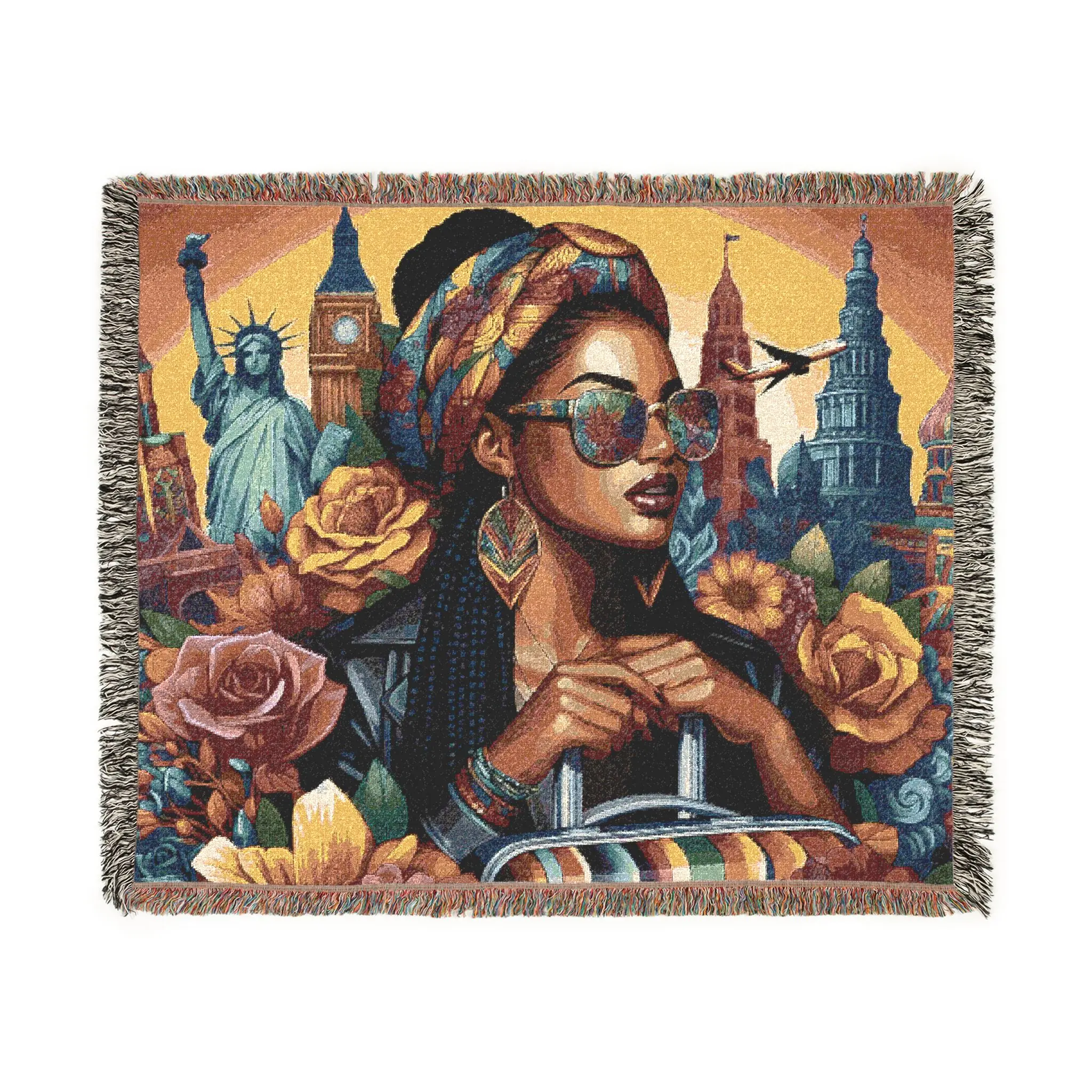 Vividly Created Travel Goddess Goddess Woven Blanket Wall Tapestry 60"x50" Cozy Cotton Yarn Art Piece