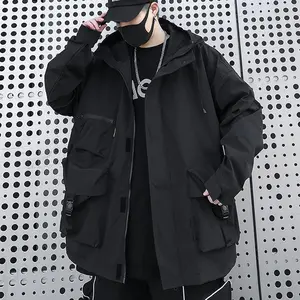 XYXIONGMAO Casual Techwear Zipper Tactical Gothic Clothes Cyberpunk Jacket Windbreaker Streetwear Jackets Hooded for Men Lightweight Outdoor Retro Windbreaker Designer Inspired Classic Trench Coat