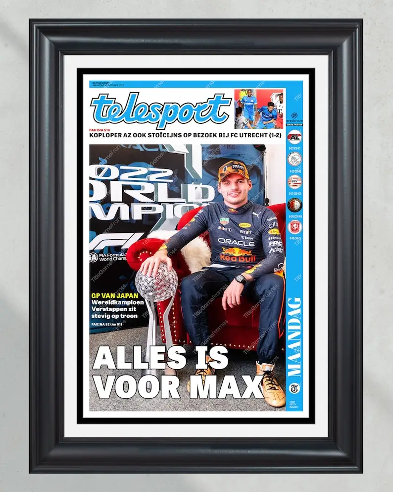 [Unframed Poster] 2022 Max Verstappen F1 World Champion Front Page Newspaper Print
