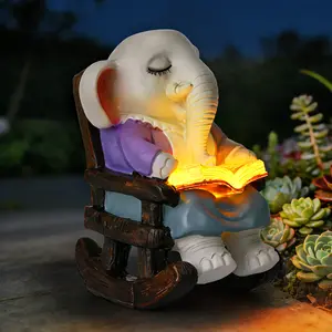 Solar Garden Statue Elephant, Miniature Outdoor Decor with Solar Lights for Patio Yard Lawn Balcony, Christmas/Birthday Gifts for Mom Grandma Women Children