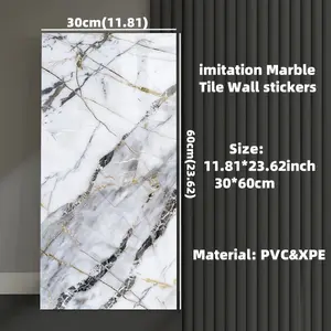 32pcs of elegant marble pattern peel and paste wall panels - waterproof, anti-collision aluminum film bottom easy to clean, self-adhesive vinyl stickers, suitable for kitchen, bathroom, home decoration, 11.81x23.62 inches Decorative Design