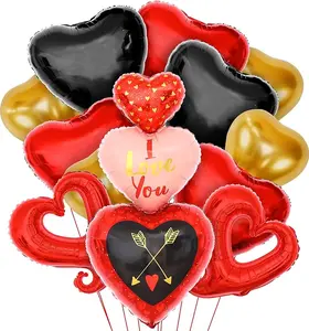 Valentines Day Balloons - Pack of 12 | I Love You Balloons, 37 Inch for Valentine Decorations | Heart Shaped Balloons for Valentines Day Decor | Red Hook Heart Balloons, Valentine Balloons