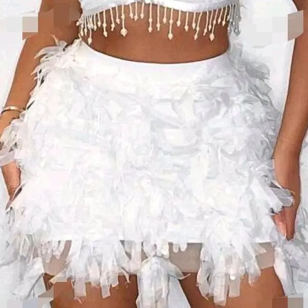 White Sequin Fringe Mini Skirt