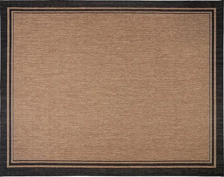 Gertmenian Indoor Outdoor Area Rug, Classic Flatweave, Washable, Stain & UV Resistant Carpet, Deck, Patio, Poolside & Mudroom, 5x7 Ft Standard, Simple Border, Black Tan, 21490