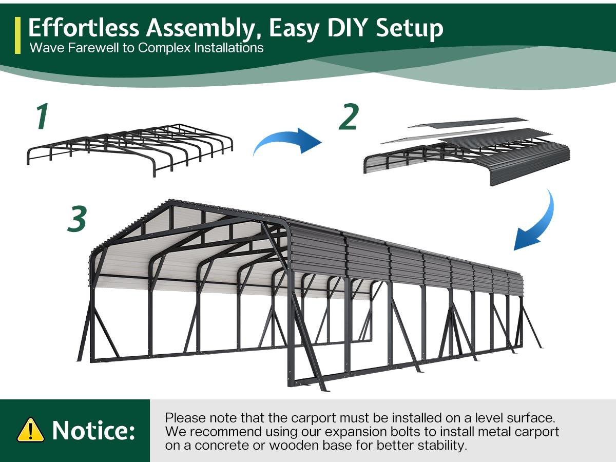VanAcc 20x30 FT/20x40 FT Heavy Duty Metal Carport, All-Weather Steel Car Shelter with Galvanized Roof, Reinforced Frame and Enhanced Base for Outdoor Garage or Parking