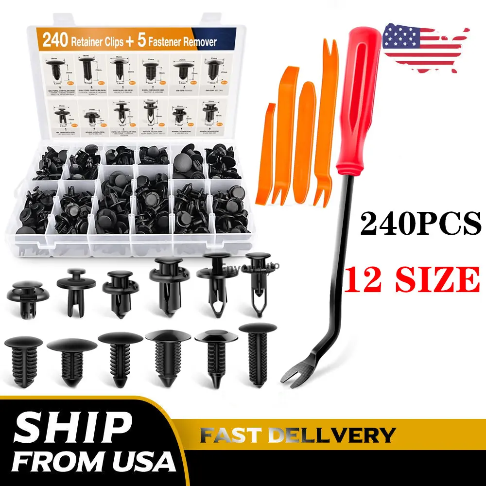 240 Pcs Universal Car Clips Assortment Kit - Auto Bumper Retainers, Rivets, Fender Push Pins, Trim Fasteners for GM Vehicles, Automotive Parts Accessories