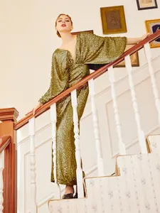 BABEYOND Scoop Neck Sheer Angel Sleeve Maxi Dress Fabric Fit Womenswear Elegant Gowns Polyester Classy party maxi