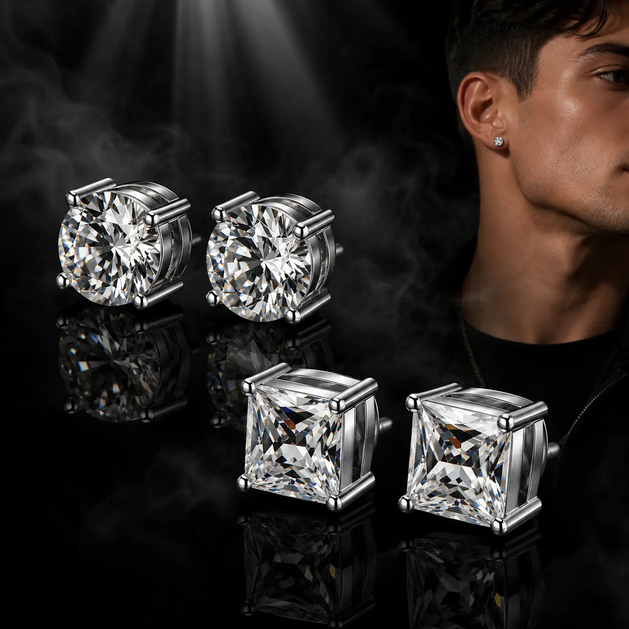2 Pairs Stainless Steel Magnetic Stud Earrings for Men Clip on Earring Magnetic Earring Unisex Non Piercing CZ Magnet Studs Diamond Earrings for Women Men