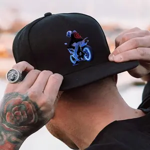 [1pc Flame Design Baseball Cap] 1pc Polyester Cool Motorcycle Print Unisex Baseball Cap | Adjustable Street Style Snapback Hat for Outdoor Sports, Black with Blue Flame Design, Urban Fashion Accessory | Trendy Headwear | Flame Design Hat