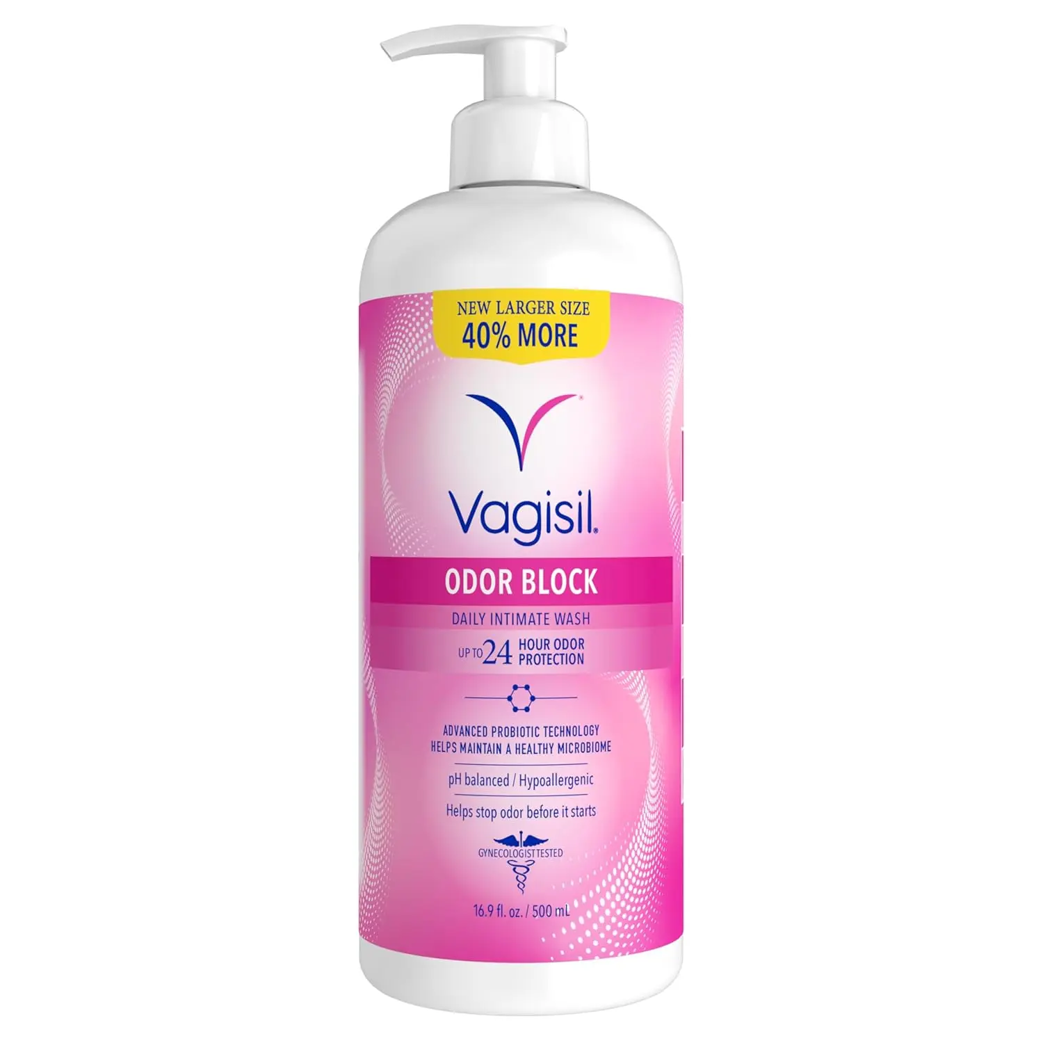Vagisil Feminine Wash for Intimate Area Hygiene, Odor Block, Gynecologist Tested, Hypoallergenic, 16.9 oz with Pump