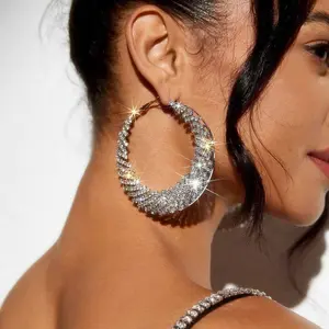 ANDKISS Mother's Day Heartfelt Gift - Female Bold Circle Rhinestone Drop Earrings, Silver Posts, Light Luxury Elegant Design, Sparkling; Ideal for Office, Date Nights - Love Token for Mom