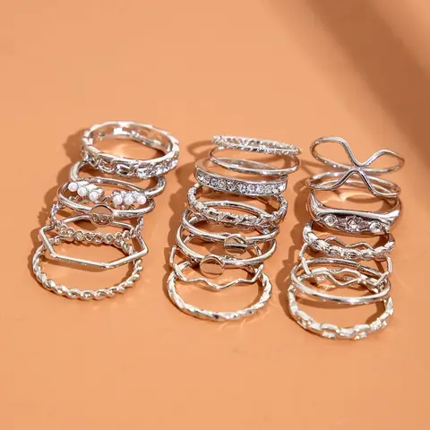 Set of 20 Geometric with Rhinestones, Beautiful Rings, Elegant Jewelry Collection, Perfect Gift for Women, Stylish Accessories for All Occasions