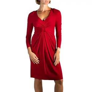 2000S Elie Saab Rust Red Polyester Jersey Long Sleeve Dress