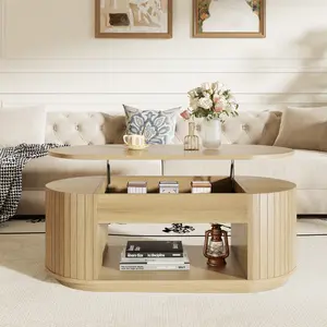 Epecoya Oval Lift-Top Modern Coffee Table with Hidden Storage Compartment, 43 Inches Wooden Center Farmhouse Coffee Tables With Lifting Tabletop for Living Room & Small Spaces, Light Oak Brown