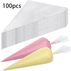Pipe shaped bags (100 pieces), triangular baking bags, baking pipe shaped bags, cake, biscuit, pastry decoration tools, suitable for kitchen baking