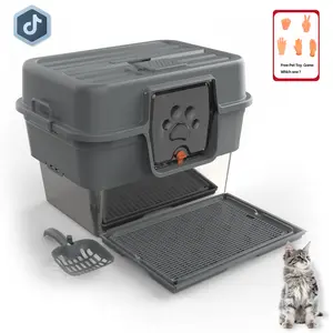 ZVRPET Standard Enclosed Cat Litter Box with Side Door, High Wall Sides Design, Stainless Steel Pan Deodorizing Bag & Scoop 26L Capacity, Urine-Proof for Large Cats Litterbox