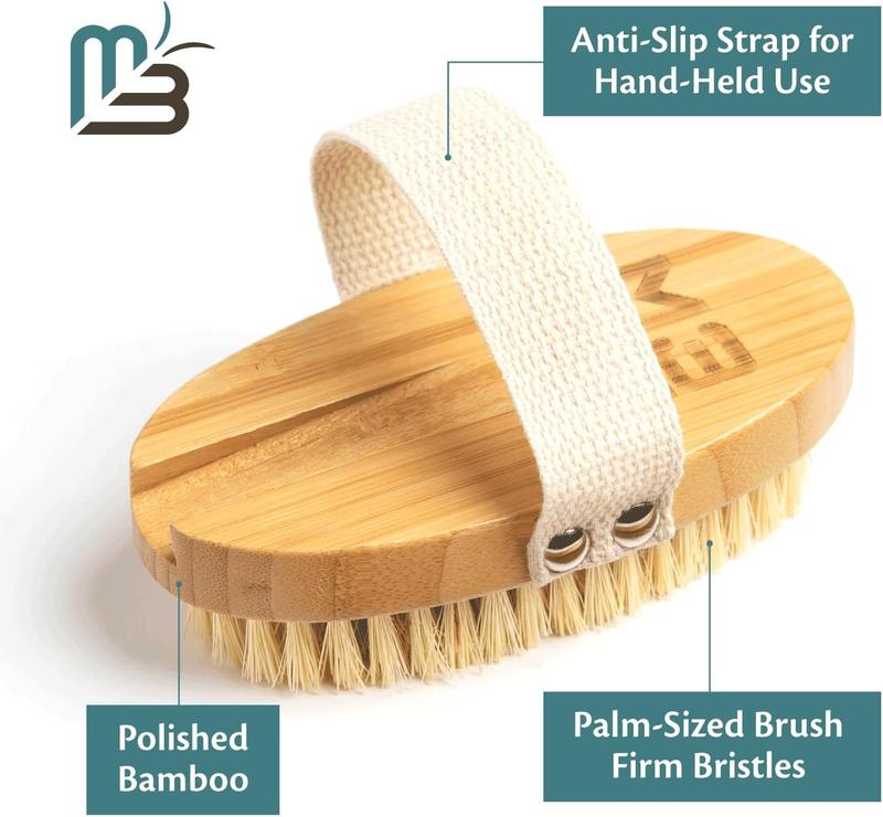 Wooden Firm Dry Brush & Shower Brush for Body Care- Handheld Back Scrubber Body Brush Exfoliator & Dead Skin Remover for Men & Women by M3 Naturals