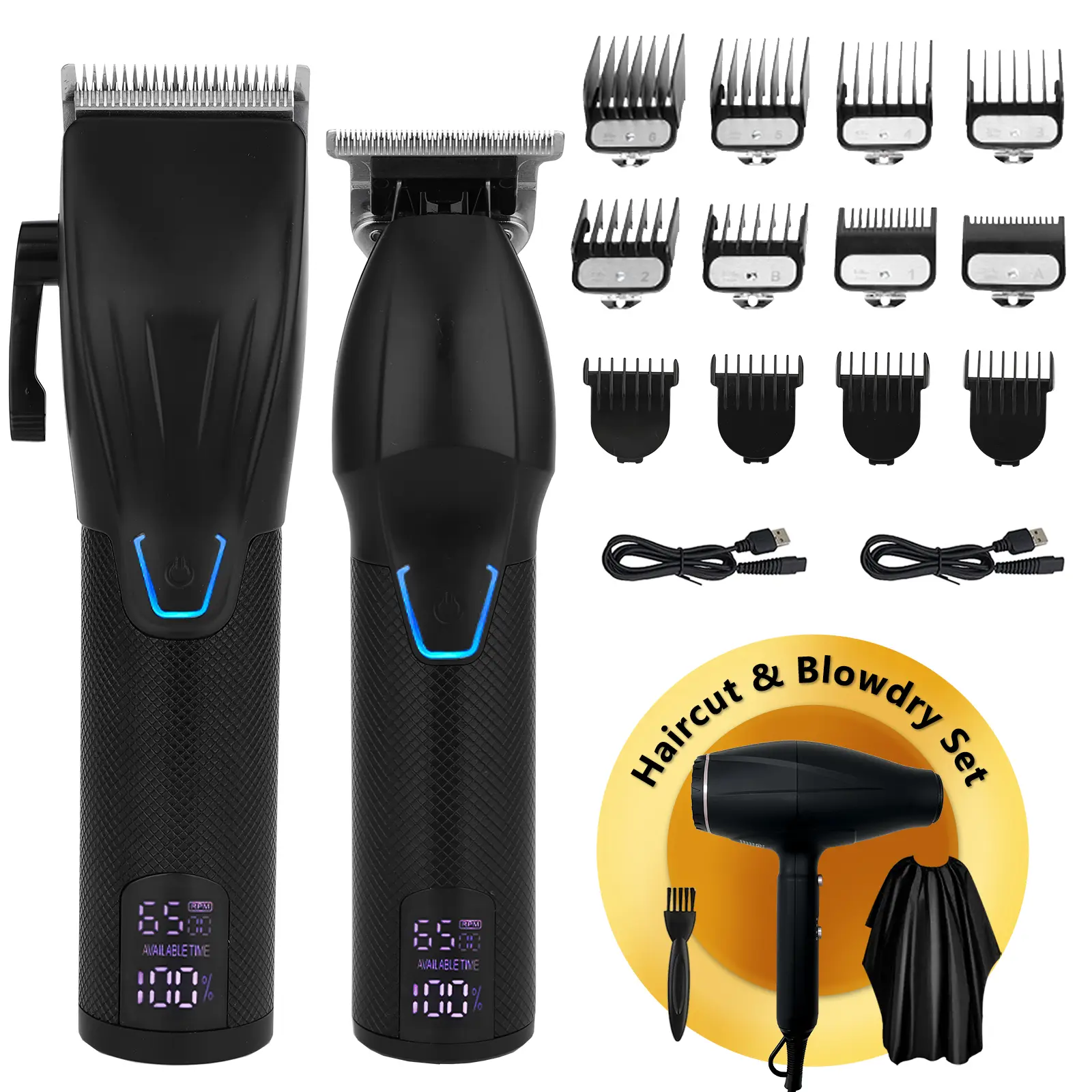 AMULISS Professional Hair Clippers and Zero Gapped Trimmer Kit for Men, Cordless Hair Clipper & Beard Trimmer with Hair Dryer